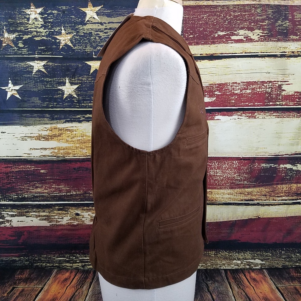 WYOMING TRADERS MENS CHOCOLATE BRONCO CANVAS VEST - Picture 6 of 8